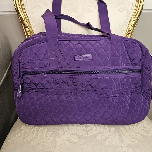 Vera Bradley Elderberry Purple Microfiber Carry On Tote Weekender Travel Bag - Picture 8 of 9